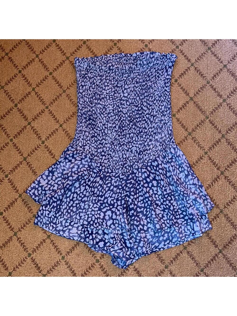 We're All Pretty Girls Blue Strapless romper w ruffles NWOT S